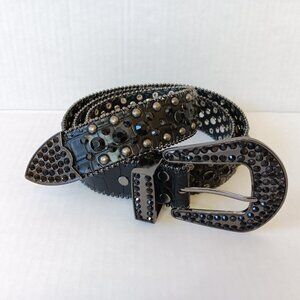 Men's Faux Crocodile Leather Black Western Style Rhinestone 1.5" Belt Size 42